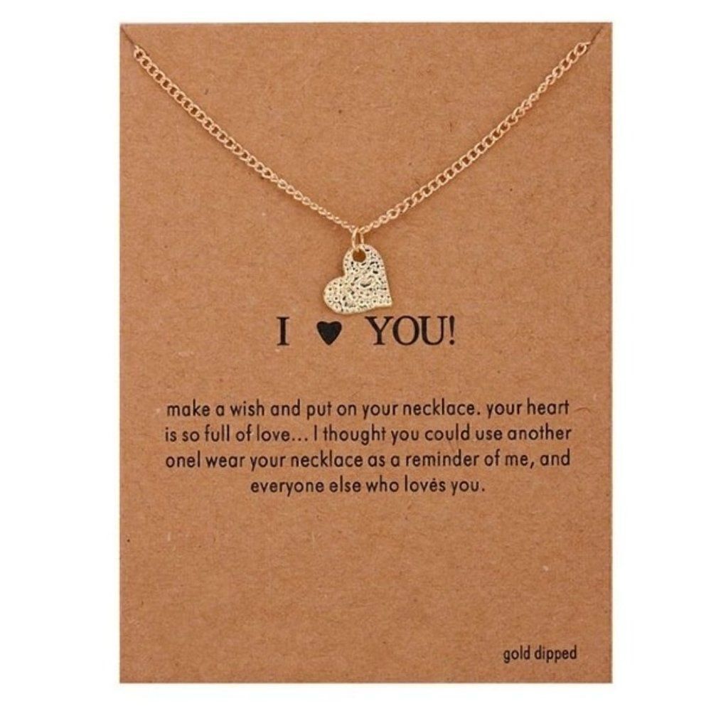 GOLD PLATED I LOVE YOU HEART PENDANT NECKLACE WITH INSPIRATIONAL CARD